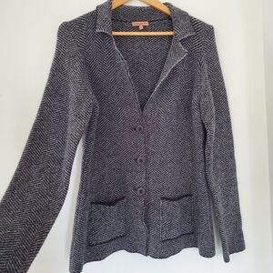 COCOGIO ITALY Sz L Gray Black Herringbone Wool Blend Knit Cardigan Blazer EUC!